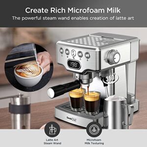 Geek Chef Espresso Machine, 20 Bar Coffee Machine, Fast Heating Automatic, Latte & Cappuccino Maker with Milk Frother Steam Wand, 1.8L Water Tank, Temperature Display, Stainless Steel