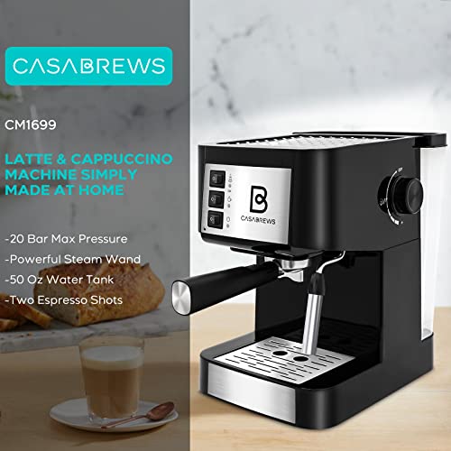 CASABREWS 20 Bar Espresso Machine, Professional Espresso Coffee Maker with Milk Frother Steam Wand, Compact Cappuccino Machine and Espresso Maker with 50 oz Water Tank for Latte, Gift for Men or Women