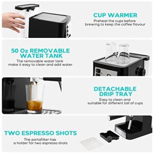 CASABREWS 20 Bar Espresso Machine, Professional Espresso Coffee Maker with Milk Frother Steam Wand, Compact Cappuccino Machine and Espresso Maker with 50 oz Water Tank for Latte, Gift for Men or Women