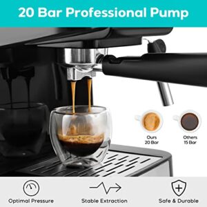 CASABREWS 20 Bar Espresso Machine, Professional Espresso Coffee Maker with Milk Frother Steam Wand, Compact Cappuccino Machine and Espresso Maker with 50 oz Water Tank for Latte, Gift for Men or Women