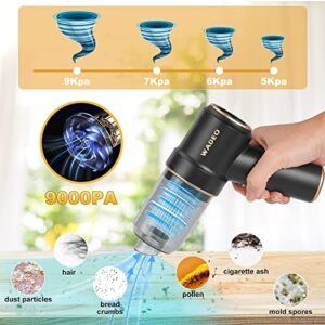 WADEO Handheld Vacuum Cordless, Car Vacuum Cordless Rechargeable 9000Pa, Hand Held Vacuum, Mini Vacuum with Blower, Portable Car Vacuum with LED Light, Wireless Vacuum Cleaner for Home Pet & Office
