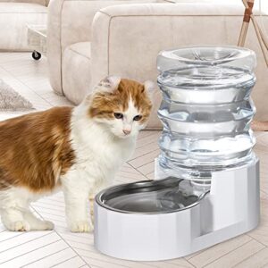 RIZZARI Automatic Pet Waterer, 100% BPA-Free, 4.6L Gravity Stainless Steel Water Dispenser, Large Capacity Water Feeder for Cats and Small and Medium-Sized Dogs (White,Small)