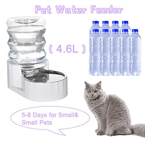 RIZZARI Automatic Pet Waterer, 100% BPA-Free, 4.6L Gravity Stainless Steel Water Dispenser, Large Capacity Water Feeder for Cats and Small and Medium-Sized Dogs (White,Small)