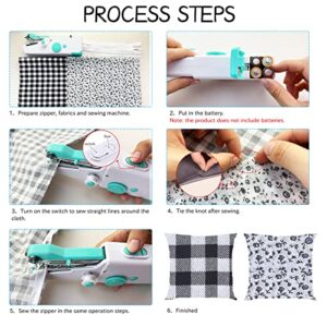 Handheld Sewing Machine Kit for Beginner, Include 8 Pcs 20''x20''/50x50cm Cotton Fabric Sheets for Cushion Pillow, Portable, Easy to Use with Instruction, Family Necessities
