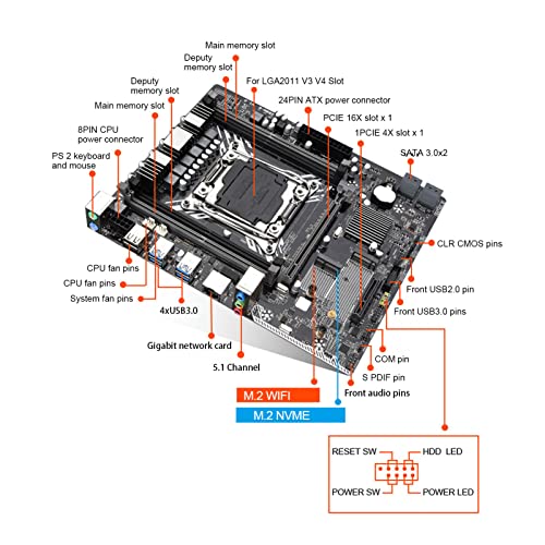 X99M G Desktop Motherboard, 4 DDR4 128GB LGA 2011 3 Computer Mainboard for Intel for XEON E5, M.2 WiFi Port M ATX Gaming Motherboards, 4 SATA3.0, 6 USB2.0, 4 USB3.0, M.2 NVME Port