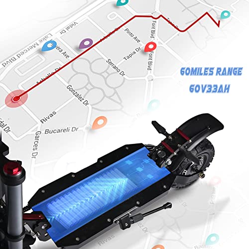 Electric Scooter, 5600W Dual Motor Max Speed 50MPH, 60V33AH Lithium Battery 60Miles Range, 11" Vacuum Off-Road Tire, Outdoor High Power Dual Drive Motor Scooters, Electric Scooter for Adults