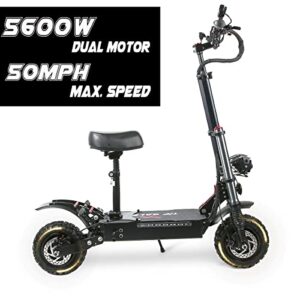 Electric Scooter, 5600W Dual Motor Max Speed 50MPH, 60V33AH Lithium Battery 60Miles Range, 11" Vacuum Off-Road Tire, Outdoor High Power Dual Drive Motor Scooters, Electric Scooter for Adults