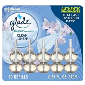 glade plugins refills air freshener, scented and essential oils for home and bathroom, clean linen, 6.7 fl oz, 10 count (packaging may vary)