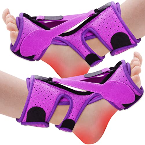 2 Pack Plantar Fasciitis Night Splint with 3 Fixing Straps, Adjustable Achilles Tendonitis Relief Night Splints for Plantar Fasciitis, Foot Drop Ankle Pain, Heel Pain, Achilles Tendonitis(Purple)