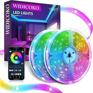 led lights for bedroom, 100ft(2 rolls of 50ft) led strip lights, music sync color changing led lights with app & ir remote control for bedroom room home decor party festival…