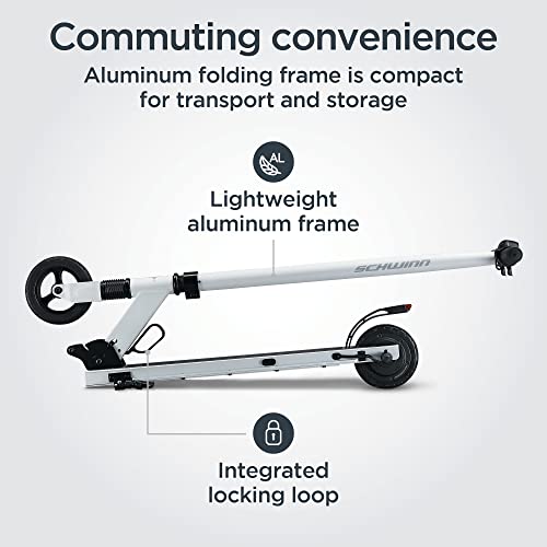 Schwinn Tone 3 Mens and Womens Electric Scooter, Fits Youth/Adult Riders Ages 13+, Max Rider Weight 175lbs, Max Speed of 15MPH, Lightweight, Folding, Locking Aluminum Frame, White