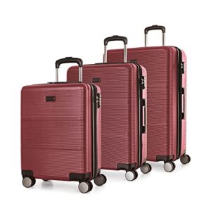 bugatti brussels collection 3 piece hard shell luggage set, expandable suitcases with 360-degree spinner wheels, retractable handle, 20 inch carry on, 24 inch mid-size, 28 inch large bags, deep red