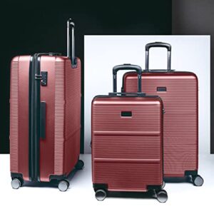 BUGATTI Brussels Collection 3 Piece Hard Shell Luggage Set, Expandable Suitcases with 360-Degree Spinner Wheels, Retractable Handle, 20 Inch Carry On, 24 Inch Mid-size, 28 Inch Large Bags, Deep Red