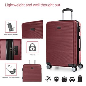 BUGATTI Brussels Collection 3 Piece Hard Shell Luggage Set, Expandable Suitcases with 360-Degree Spinner Wheels, Retractable Handle, 20 Inch Carry On, 24 Inch Mid-size, 28 Inch Large Bags, Deep Red