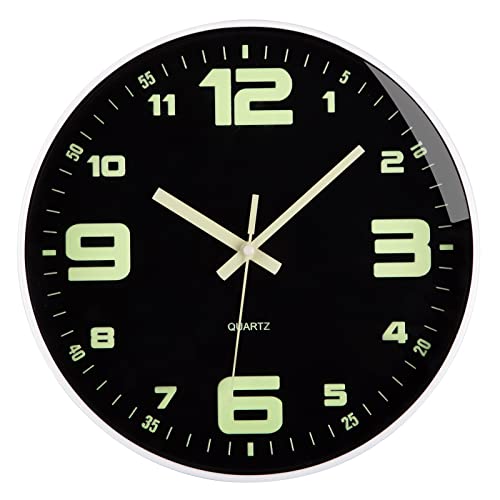 NESIFEE 12 Inch Glow in The Dark Wall Clock,Night Light Wall Clock,Silent Non-Ticking, Battery Operated Wall Clocks for Living Room Kitchen Office Bedroom