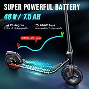 Electric Scooter Adults, 500W Motor Peak 650W,30 Miles Long Range E Scooter for Adults,Max 19Mph Adult Scooter with 10'' Solid Tires, Portable Foldable Adult Commuting Electric Scooter YHR