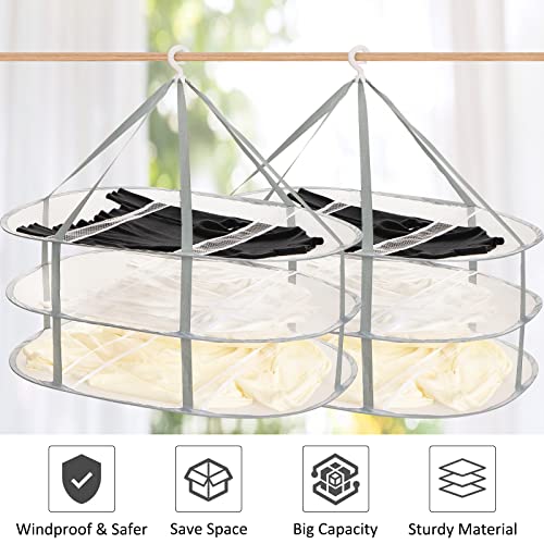 AUTODECO 2 Pack 3-Tier Folding Mesh Clothes Hanging Dryer, Sweater Drying Rack, Large Laundry Drying Rack, Lay fold Flat Dry Hanger, Mesh Clothes Hanging Dryer - XL(3Tier)+XL(3Tier)