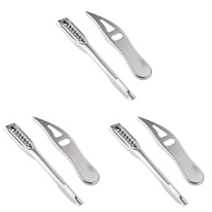 bestonzon 3 sets scaler skin manual scale cleaner peeler flat bottle scraper prong+flat knives opener tool kitchen seafood faster removing prong steel fishs remover fish accessories easier
