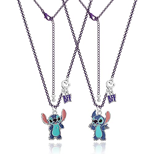 Disney Girls Stitch BFF Necklace Set - Best Friends Necklaces w/BFF & Stitch Charm - BFF Necklaces - Officially Licensed