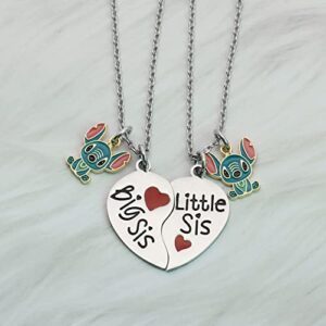 Stitch Sister Gifts for Girls Necklace Matching Big Sister Little Sister Jewelry for Twin Sister Best Friend Stitch Lover Gifts (Big Little sister)