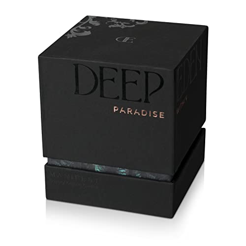 Deep Eden Scented Candle, Wood Wick, 7.4 Oz, Black - Luxurious, Powerful Manifestation Candle - Hand Poured Crystal Candle with Natural Soy, Coconut and Beeswax - Essential Oils and Exotic Fragrance