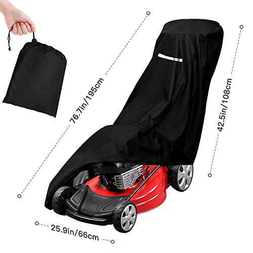 Outdoors Lawn Mower Cover, Heavy Duty 420D Lawn Mower Covers Polyester Oxford Outdoor Waterproof Universal UV Dust Protection Universal Fit Push Mower with Drawstring & Cover Storage Bag (Black)