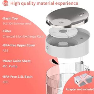 Upgrade beQ Automatic Water Fountain,2.5L/84oz Inside Ultra-Quiet Stainless Steel pet Water Dispenser,BPA Free,Visible Water Level,with a Large Size Filter,Suitable for Cats & Small Dogs