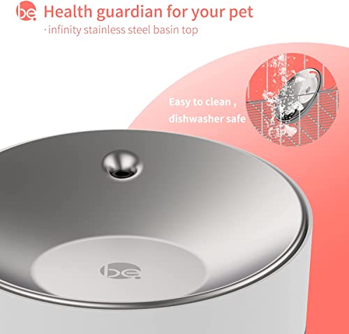 Upgrade beQ Automatic Water Fountain,2.5L/84oz Inside Ultra-Quiet Stainless Steel pet Water Dispenser,BPA Free,Visible Water Level,with a Large Size Filter,Suitable for Cats & Small Dogs