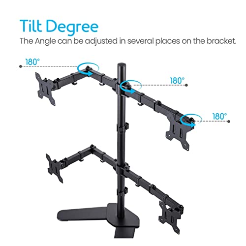 CRUHRE Monitor Stand for Quad Four Monitor Mount Stand, Height Adjustable Free Standing 4 Screen Mount, Steel Monitor Desk Mount Bracket Fits Monitors Up to 32 Inches Monitor Bracket