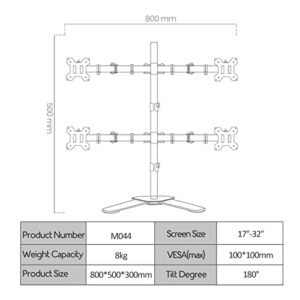 CRUHRE Monitor Stand for Quad Four Monitor Mount Stand, Height Adjustable Free Standing 4 Screen Mount, Steel Monitor Desk Mount Bracket Fits Monitors Up to 32 Inches Monitor Bracket