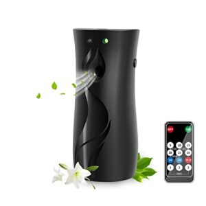 household world automatic air freshener spray dispenser, wall/standing battery powered aerosol spray dispenser with remote control for bathroom, hotel, office, commercial (black)