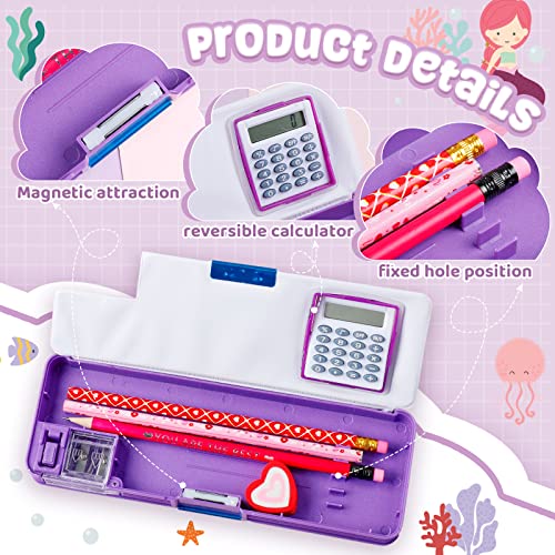 2 Pieces Multifunctional Pencil Box for Girls Unicorn Multifunction Pencil Case Plastic Mermaid Pencil Case with Calculator and Pencil Sharpener Pencil Pouch School Gifts for Kids Teens Supplies