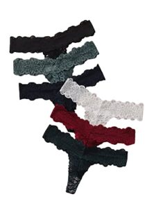 soly hux women's 6 piece floral lace scalloped trim thongs underwear panties sexy panty multicoloured s