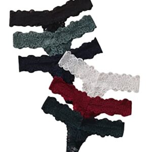 SOLY HUX Women's 6 Piece Floral Lace Scalloped Trim Thongs Underwear Panties Sexy Panty Multicoloured S