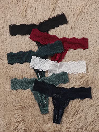 SOLY HUX Women's 6 Piece Floral Lace Scalloped Trim Thongs Underwear Panties Sexy Panty Multicoloured S