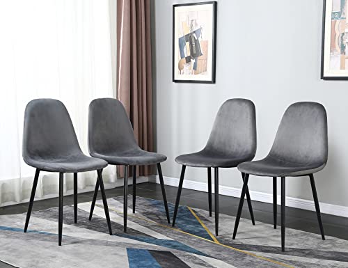 Round Dining Table Set for 4 - Circle Glass Dining Room Table Set,5 Piece Black Dining Set with Velvet Dining Chairs - Modern Kitchen Table and Chairs for Dining Room,Dinette or Small Space,Deep Grey
