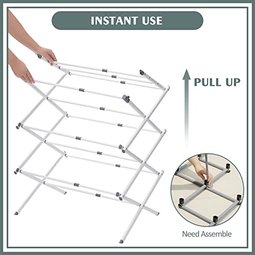 TOOLF Expandable Clothes Drying Rack, Foldable Laundry Drying Rack, 3-Tier Collapsible Clothing Dryer, Adjustable Towel Rack for Air Drying Clothing, Bed Linen, Clothing, Socks, Scarves, White