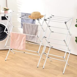 TOOLF Expandable Clothes Drying Rack, Foldable Laundry Drying Rack, 3-Tier Collapsible Clothing Dryer, Adjustable Towel Rack for Air Drying Clothing, Bed Linen, Clothing, Socks, Scarves, White