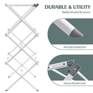 TOOLF Expandable Clothes Drying Rack, Foldable Laundry Drying Rack, 3-Tier Collapsible Clothing Dryer, Adjustable Towel Rack for Air Drying Clothing, Bed Linen, Clothing, Socks, Scarves, White