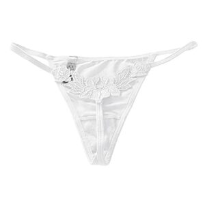 Sexy G-Strings Thongs For Women Lace Floral Embroidered Cheeky Slutty T-Back Panties Low Waist Underwear Naughty For Sex High Cut Briefs Seamless Underpants Hipsters Bikini Tangas White M