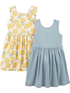 simple joys by carter's girls' short-sleeve and sleeveless dress sets, sage green/white lemon, 7