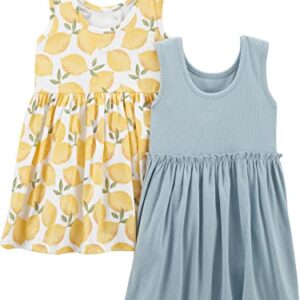 Simple Joys by Carter's Girls' Short-Sleeve and Sleeveless Dress Sets, Sage Green/White Lemon, 7