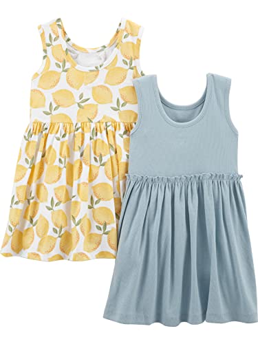 Simple Joys by Carter's Girls' Short-Sleeve and Sleeveless Dress Sets, Sage Green/White Lemon, 7