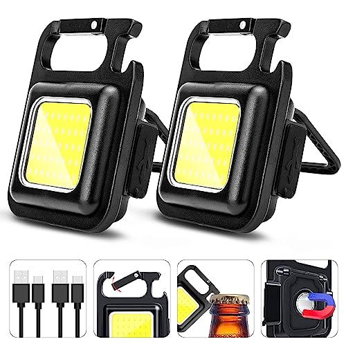 COB Keychain Work Light Keychain Flashlights 4 Light Modes 1600Lumen,Keychain Light Emergency Light with Folding Bracket Bottle Opener and Magnet Base,Camping and Walking