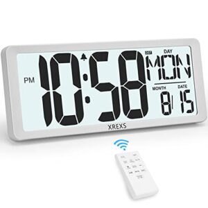 xrexs large digital wall clock with backlight, 14.17 inch large display wall clock with remote control, count up & down timer, battery operated digital wall clock with temperature, date&week for home