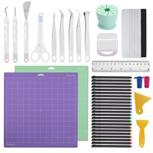 accessories bundle for cricut machine maker, 43 pcs all in one tool kit compatible for cricut machine, cricut maker weeding tool, colored pencil, cutting mat, scraper, ruler, pen adapter