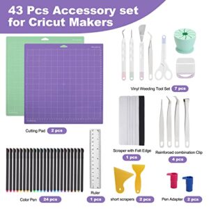 Accessories Bundle for Cricut Machine Maker, 43 pcs All in one Tool Kit Compatible for Cricut Machine, Cricut Maker Weeding Tool, Colored Pencil, Cutting Mat, Scraper, Ruler, Pen Adapter