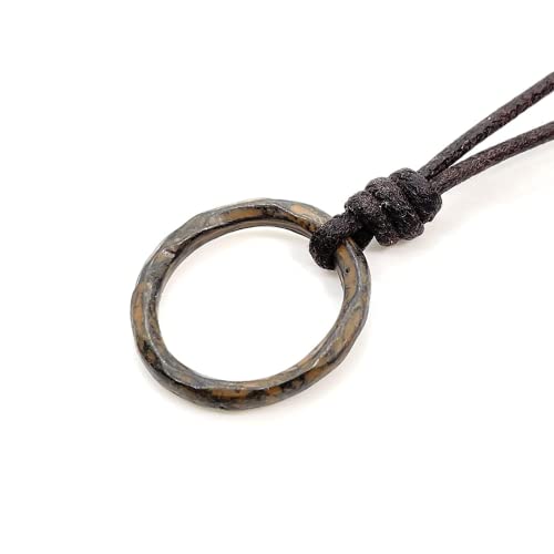 Circle Mens Necklace - Ring Karma Pendant, Boho Eternity Link, Hammered Accessories, Best Friend Gift, Women Gift To Husband, Girls and Boys Choker, Rings Collection, Cute Present (Rustic Brown)