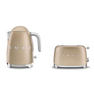 smeg electric kettle matte champagne & 2-slice toaster matte champagne