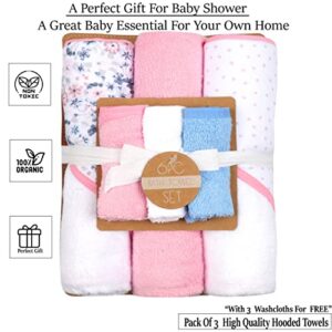 Super Soft Hooded Towel Set for Babies: 100% Cotton, 30x30 Inches, Perfect Cap Size, Pack of 3 Towels & 3 Washcloths for Newborns to Toddlers